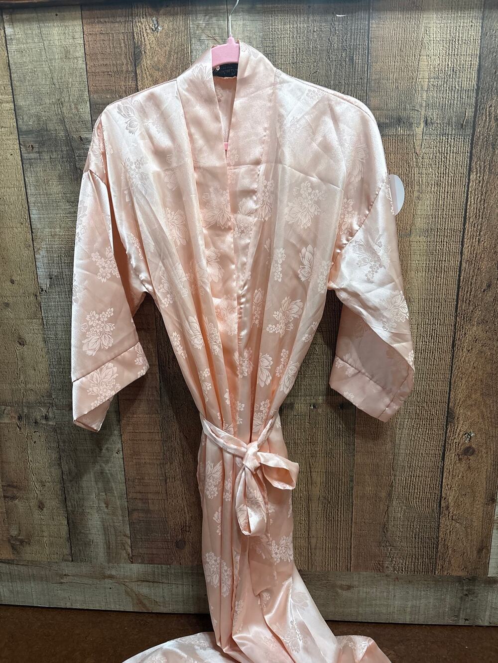 Vintage Christian Dior Loungewear Blush Satin Floral Jacquard Kimono Robe
